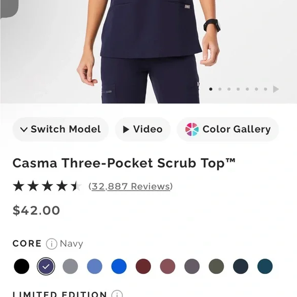 FIGS THE SET Navy Scrubs Casma Three-Pocket Top & Zamora Jogger Pants 📐S - Picture 2 of 15